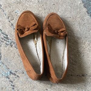 George Tan Suede Loafers with Bow Accent
